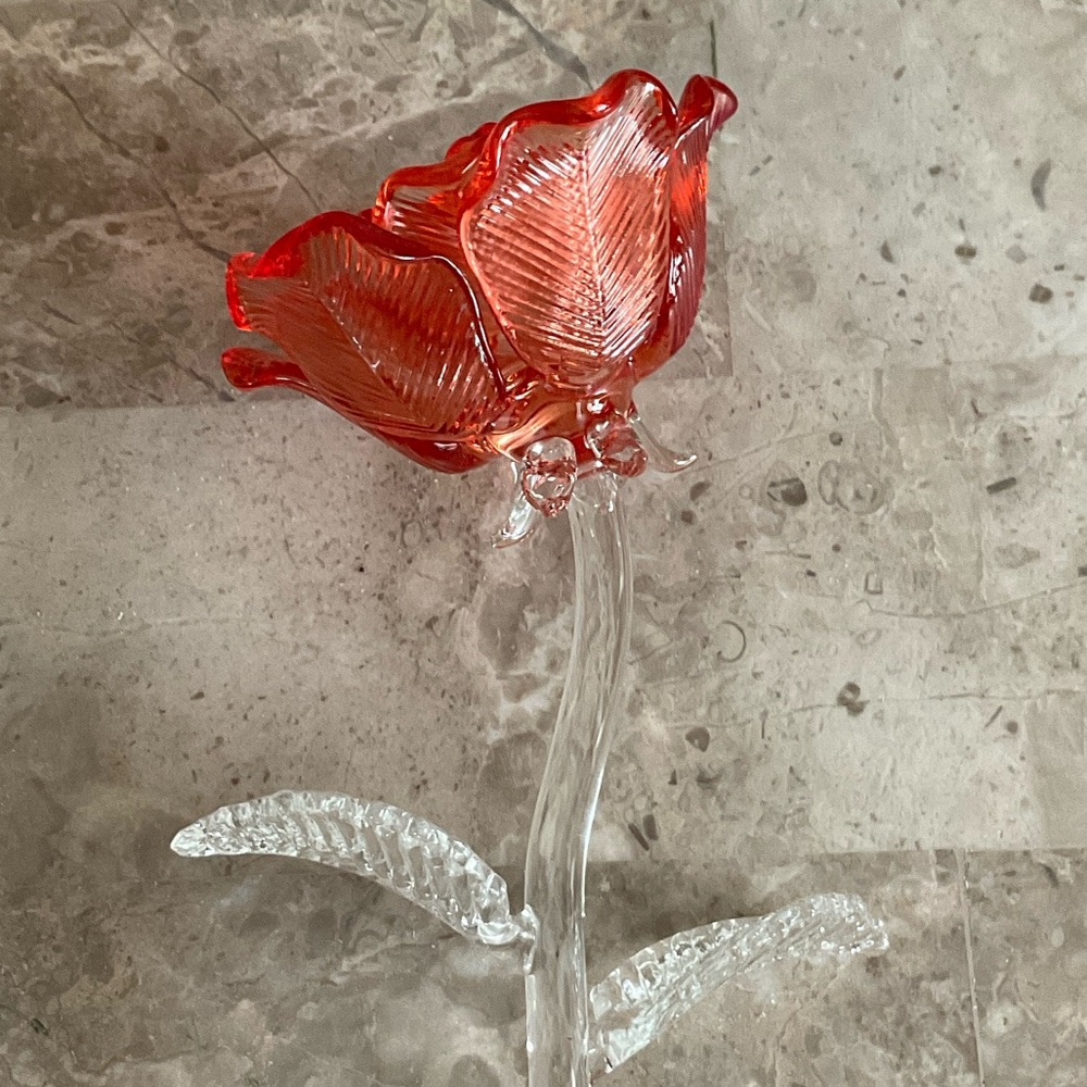 WATERFORD Crystal Long Stemmed Red Rose - Picture 5 of 6